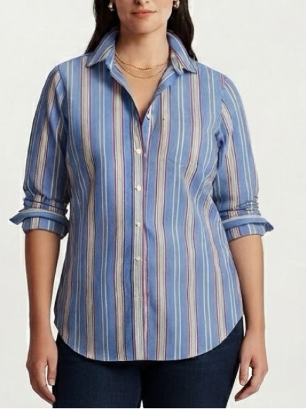 Lauren Ralph Lauren 100% Cotton Striped Button Down Shirt Size 14